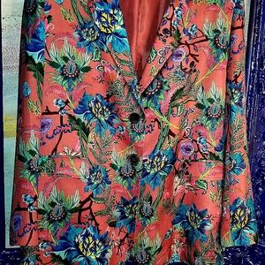 H&M pink flower print  boyfriend blazer size 12